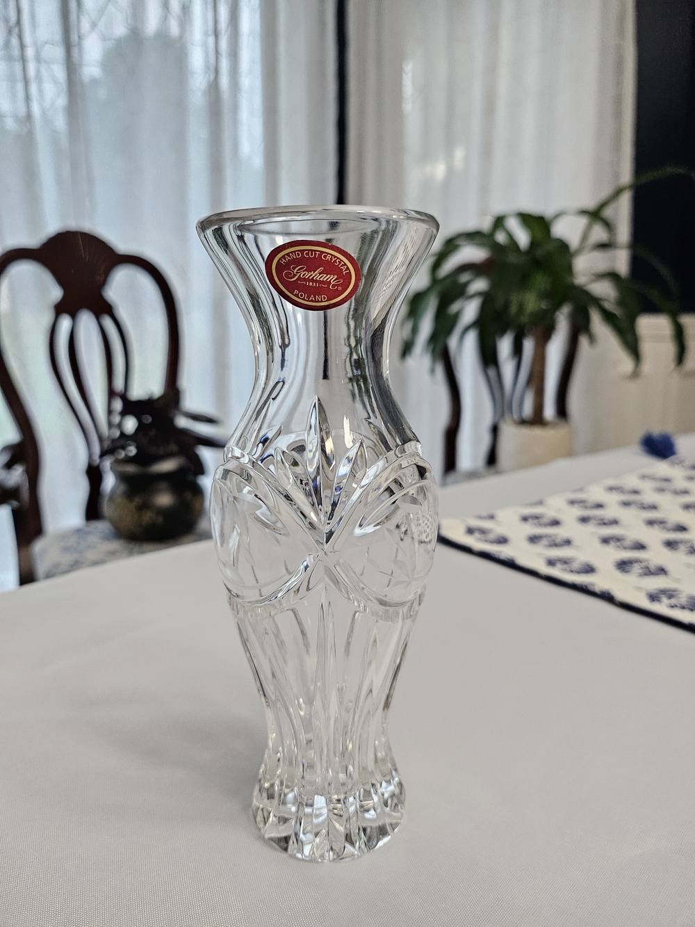 Vintage Gorham Crystal Bud Vase Victoria's Garden Hand Cut Poland 6.75"